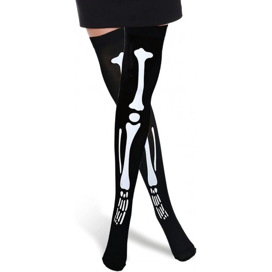 Skeleton Thigh High Socks