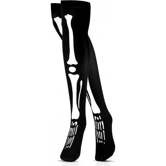 Skeleton Thigh High Socks