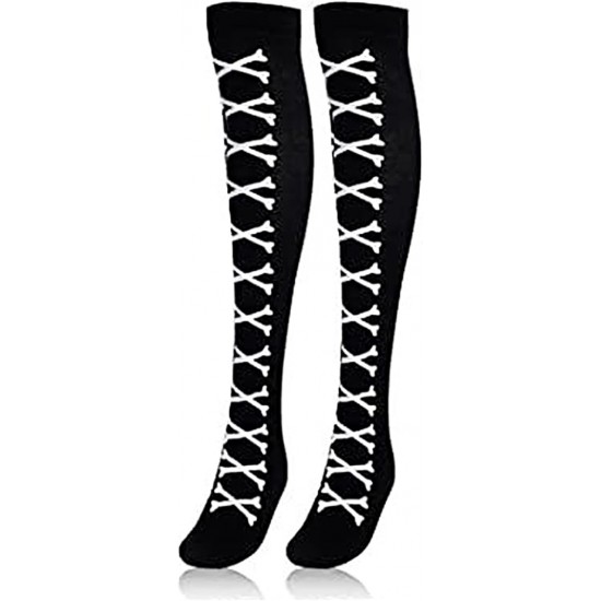Skeleton Thigh High Socks
