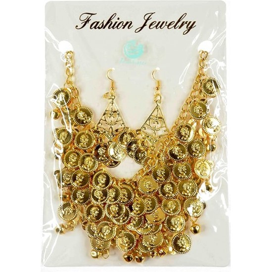 Belly Dance Golden Coins Necklace and Earrings Bracelets