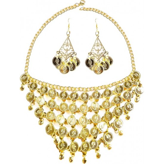 Belly Dance Golden Coins Necklace and Earrings Bracelets