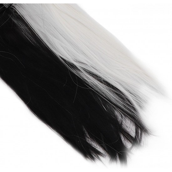 Long Straight Wig, Half White Half Black