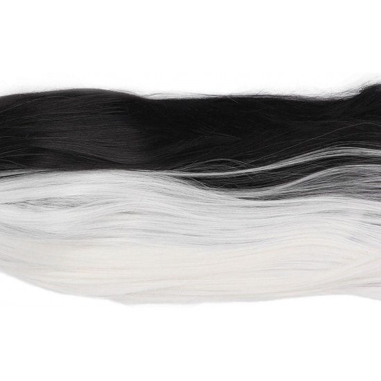 Long Straight Wig, Half White Half Black