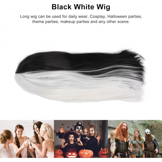 Long Straight Wig, Half White Half Black