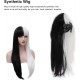 Long Straight Wig, Half White Half Black