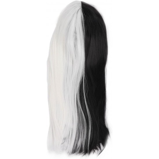 Long Straight Wig, Half White Half Black