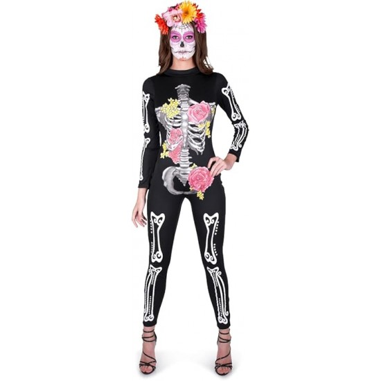 Day Of The Dead Skeleton Catsuit Women's Costume