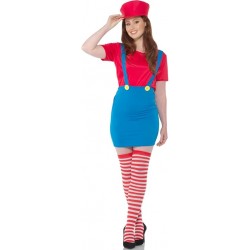 Red Plumber Gamer Girl Women's Costume