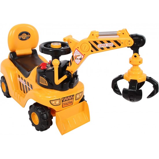 2 in 1 Ride On Toy Digger Excavator Grabber Bulldozer with Helmet