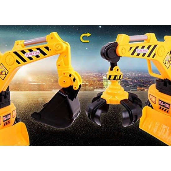 2 in 1 Ride On Toy Digger Excavator Grabber Bulldozer with Helmet
