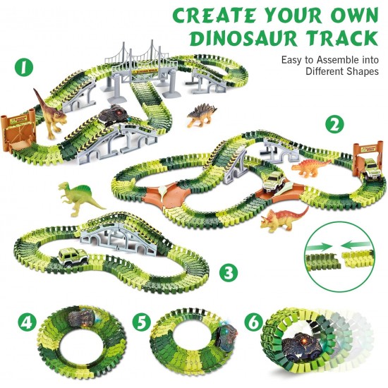 305PCS Dinosaur World Race Car Track Train Sets