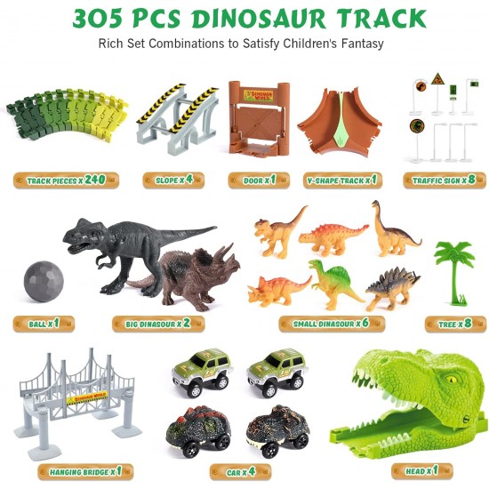 305PCS Dinosaur World Race Car Track Train Sets