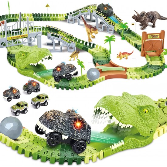 305PCS Dinosaur World Race Car Track Train Sets