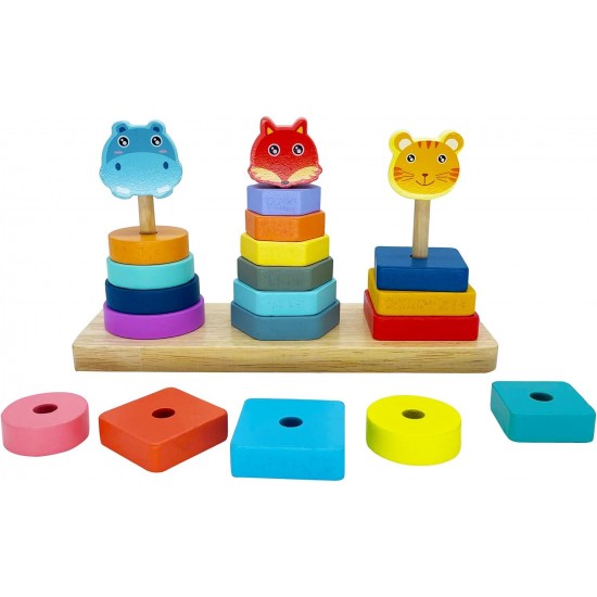 Three Column Tower Wooden Shape Sorter Toy
