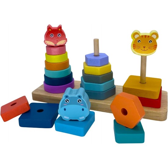 Three Column Tower Wooden Shape Sorter Toy