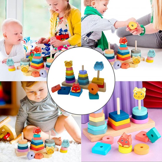 Three Column Tower Wooden Shape Sorter Toy