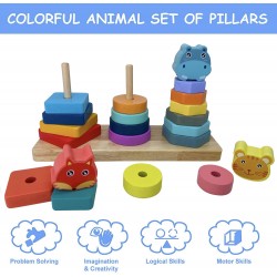 Three Column Tower Wooden Shape Sorter Toy