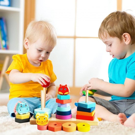 Three Column Tower Wooden Shape Sorter Toy