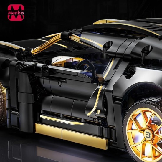 1:14 Scale Sports Car Black Bugatti MOC Building Block Kit, 1368 Pieces