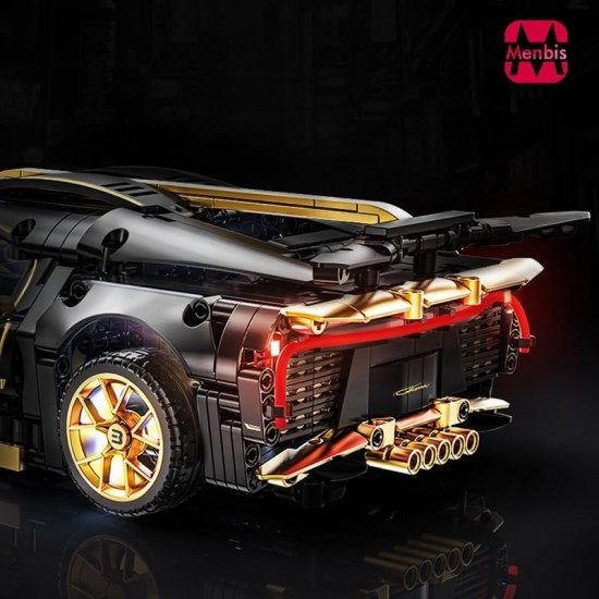 1:14 Scale Sports Car Black Bugatti MOC Building Block Kit, 1368 Pieces