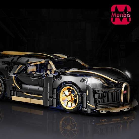 1:14 Scale Sports Car Black Bugatti MOC Building Block Kit, 1368 Pieces