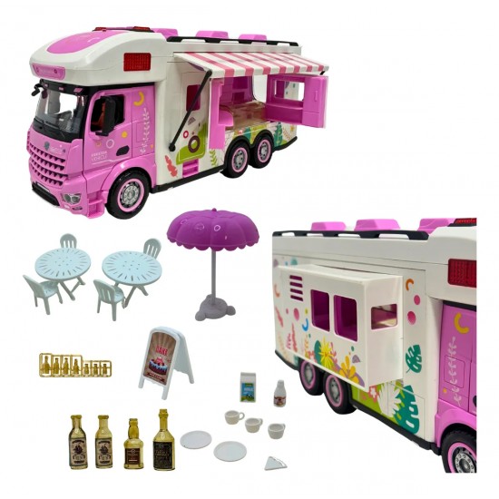 Toy Trailer Food Truck Camping with Accessories, Lights, and Sound - Pink