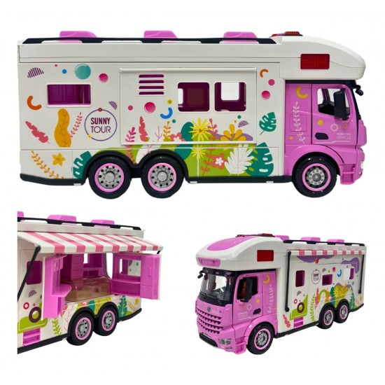 Toy Trailer Food Truck Camping with Accessories, Lights, and Sound - Pink