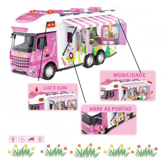 Toy Trailer Food Truck Camping with Accessories, Lights, and Sound - Pink