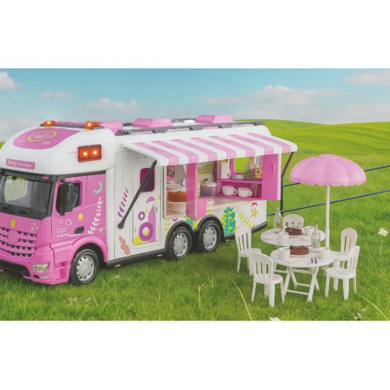 Toy Trailer Food Truck Camping with Accessories, Lights, and Sound - Pink