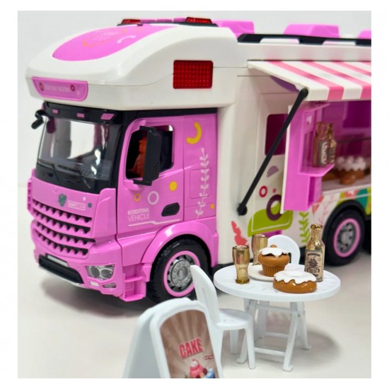 Toy Trailer Food Truck Camping with Accessories, Lights, and Sound - Pink