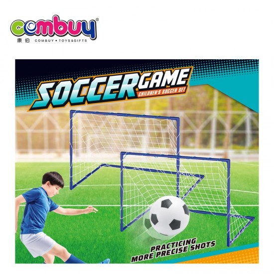 Two soccer goals (white net)