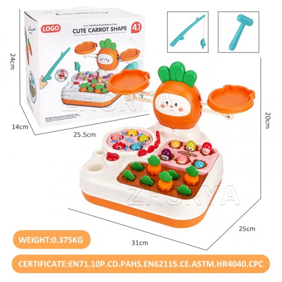 Carrot Shape Fishing Toy Whack a Mole Game 4 in 1