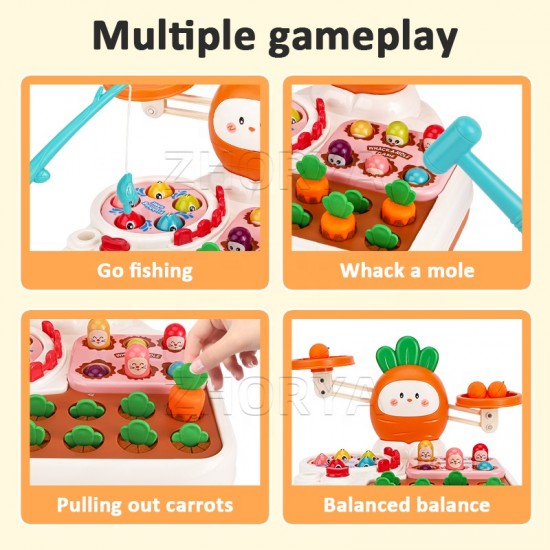 Carrot Shape Fishing Toy Whack a Mole Game 4 in 1