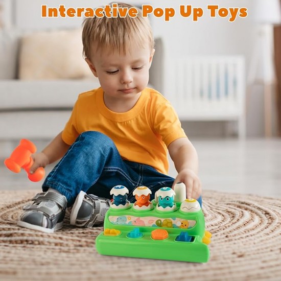 Montessori Baby Pop Up Toys with Buttons & Hammer, Sensory Fine Motor Skills Toy for Boy Girl