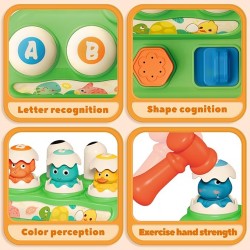 Montessori Baby Pop Up Toys with Buttons & Hammer, Sensory Fine Motor Skills Toy for Boy Girl