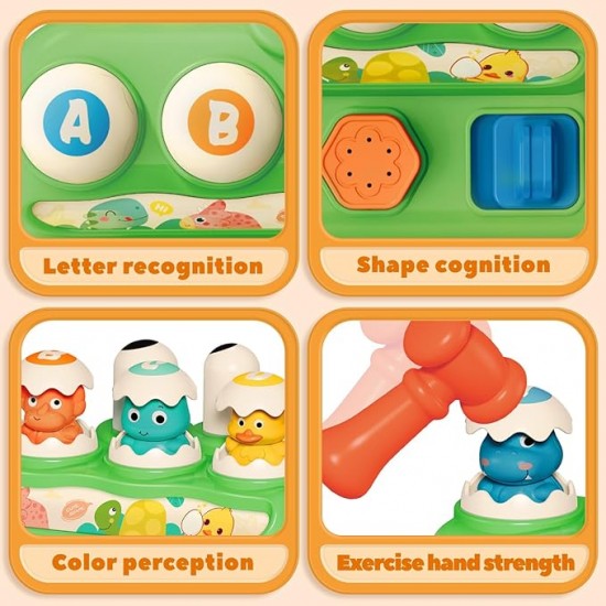 Montessori Baby Pop Up Toys with Buttons & Hammer, Sensory Fine Motor Skills Toy for Boy Girl