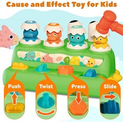 Montessori Baby Pop Up Toys with Buttons & Hammer, Sensory Fine Motor Skills Toy for Boy Girl