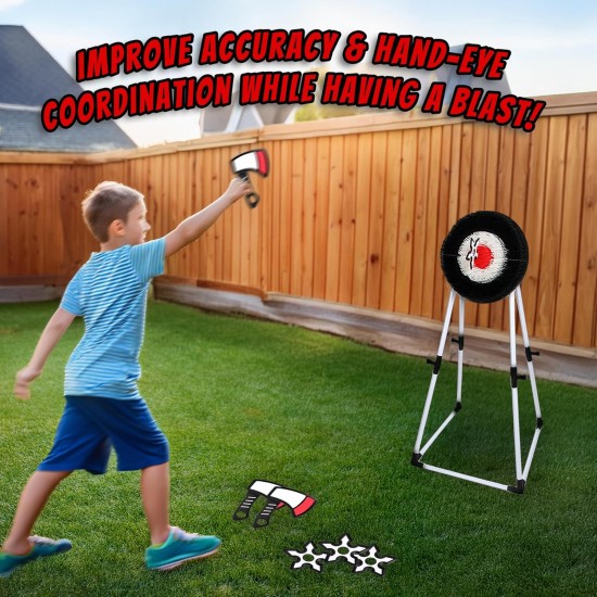 Axe Throwing Game Set with Target 3 Axes and 3 Throwing Stars Indoor & Outdoor 