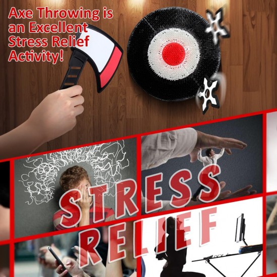 Axe Throwing Game Set with Target 3 Axes and 3 Throwing Stars Indoor & Outdoor 
