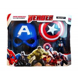  Avengers 3 in 1 Gift-Set 1 Disk Throwing Shield + 1 Mask + 1 Action Figure (Captain America)