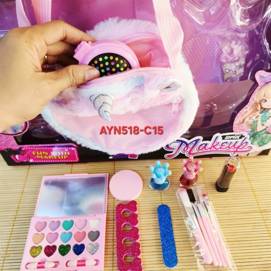 Makeup Powder Box + Lipstick + Nail Polish + Comb + Pony Horn Fabric Bag - TP