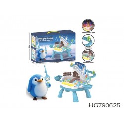 Little Penguin Climbing Stairs Track Lighting Music Water Play Fishing Platform