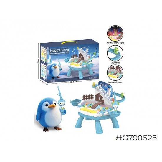 Little Penguin Climbing Stairs Track Lighting Music Water Play Fishing Platform