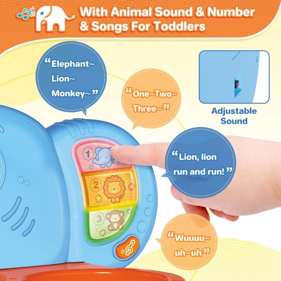 Basketball Hoop & Soccer Goal Activity Center Toys with Light & Music, Elephant