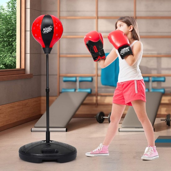  GYMAX Punching Ball, Inflatable Free Standing Boxing Ball with Boxing Gloves