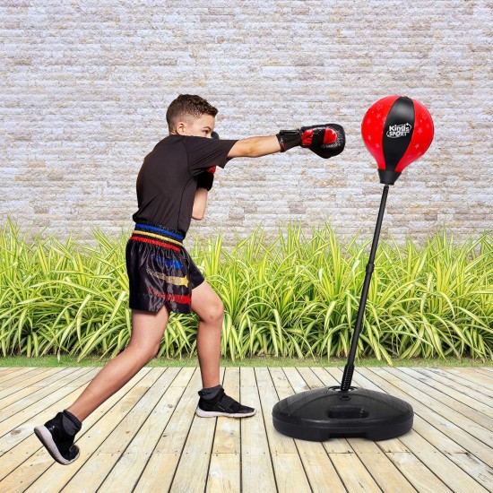  GYMAX Punching Ball, Inflatable Free Standing Boxing Ball with Boxing Gloves