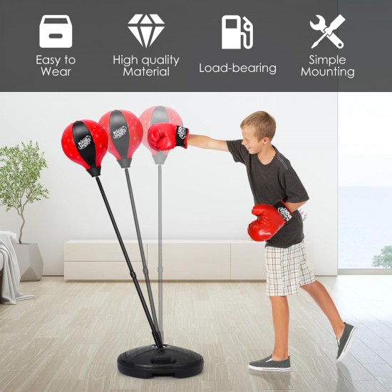  GYMAX Punching Ball, Inflatable Free Standing Boxing Ball with Boxing Gloves