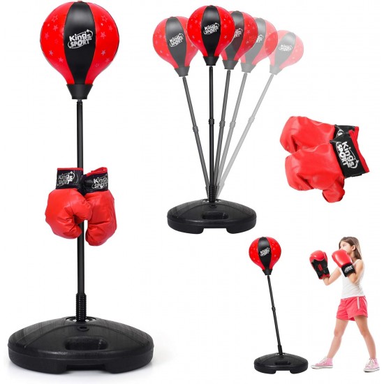  GYMAX Punching Ball, Inflatable Free Standing Boxing Ball with Boxing Gloves