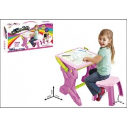 2 in 1 Pink Desk with LED Light and Stool