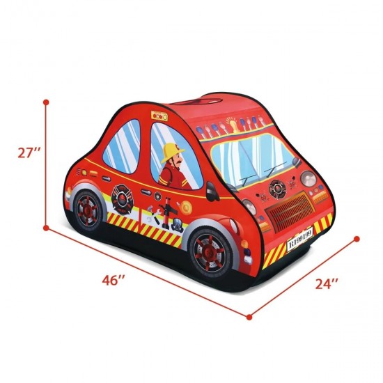 Red Color Fire Truck Car Style Kids Play Tent